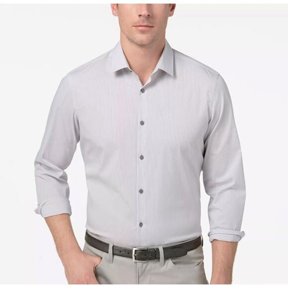 Alfani Men’s Smooth Silver Cotton Stretch Modern Stripe Dress Shirt Size XXL - Picture 1 of 3